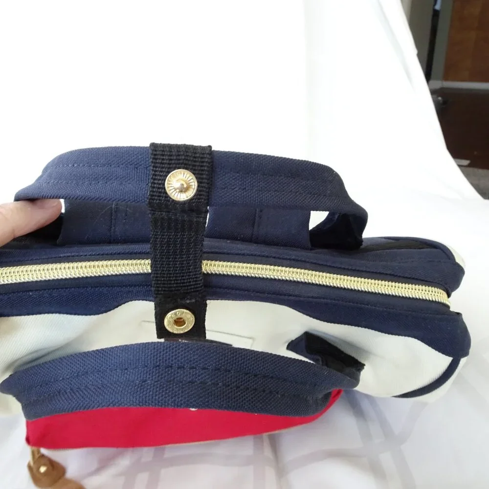 Himawari‎ Red, White & Blue Canvas Laptop Backpack USB Port Inner Pockets